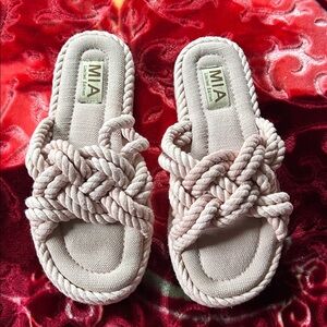 MIA Blush Pink Braided Rope Slide Mules